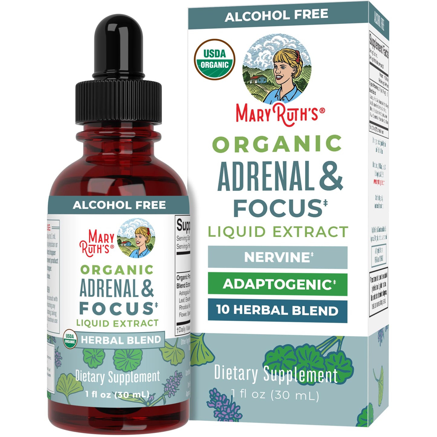MaryRuth Organics USDA Organic Brain Nootropic Drops – Ginkgo Biloba & Astragalus | Focus & Adrenal Support | 30 Servings
