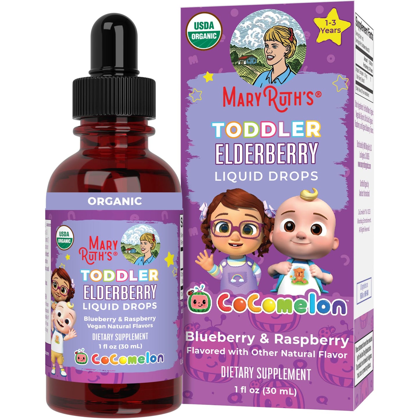 MaryRuth Organics Cocomelon Toddler Elderberry Syrup – USDA Organic, Sugar Free (Ages 1-3) 1 Fl Oz