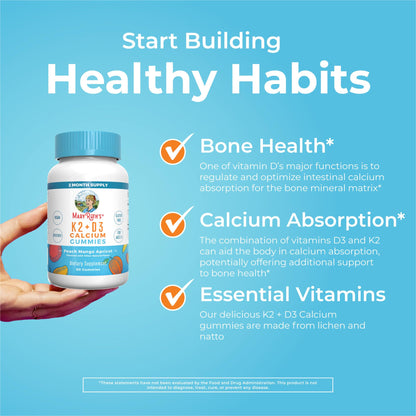 MaryRuth Organics Calcium with D3 & K2 Gummies – 60 Count (2-Month Supply), Vegan, Non-GMO, Gluten Free
