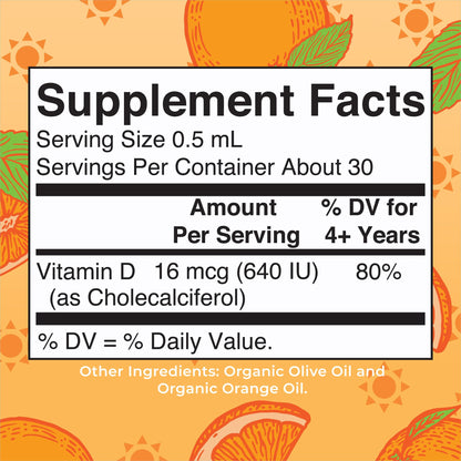 MaryRuth Organics USDA Organic Vitamin D3 Liquid Drops for Kids – 640 IU per Serving | Immune Support & Bone Health | Ages 4–13 | 0.5 oz, 30 Servings