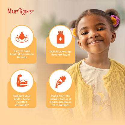 MaryRuth Organics USDA Organic Vitamin D3 Liquid Drops for Kids – 640 IU per Serving | Immune Support & Bone Health | Ages 4–13 | 0.5 oz, 30 Servings