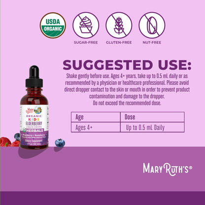 MaryRuth Organics USDA Organic Elderberry Liquid Drops for Kids | Immune Support for Ages 4-13 | 1 oz