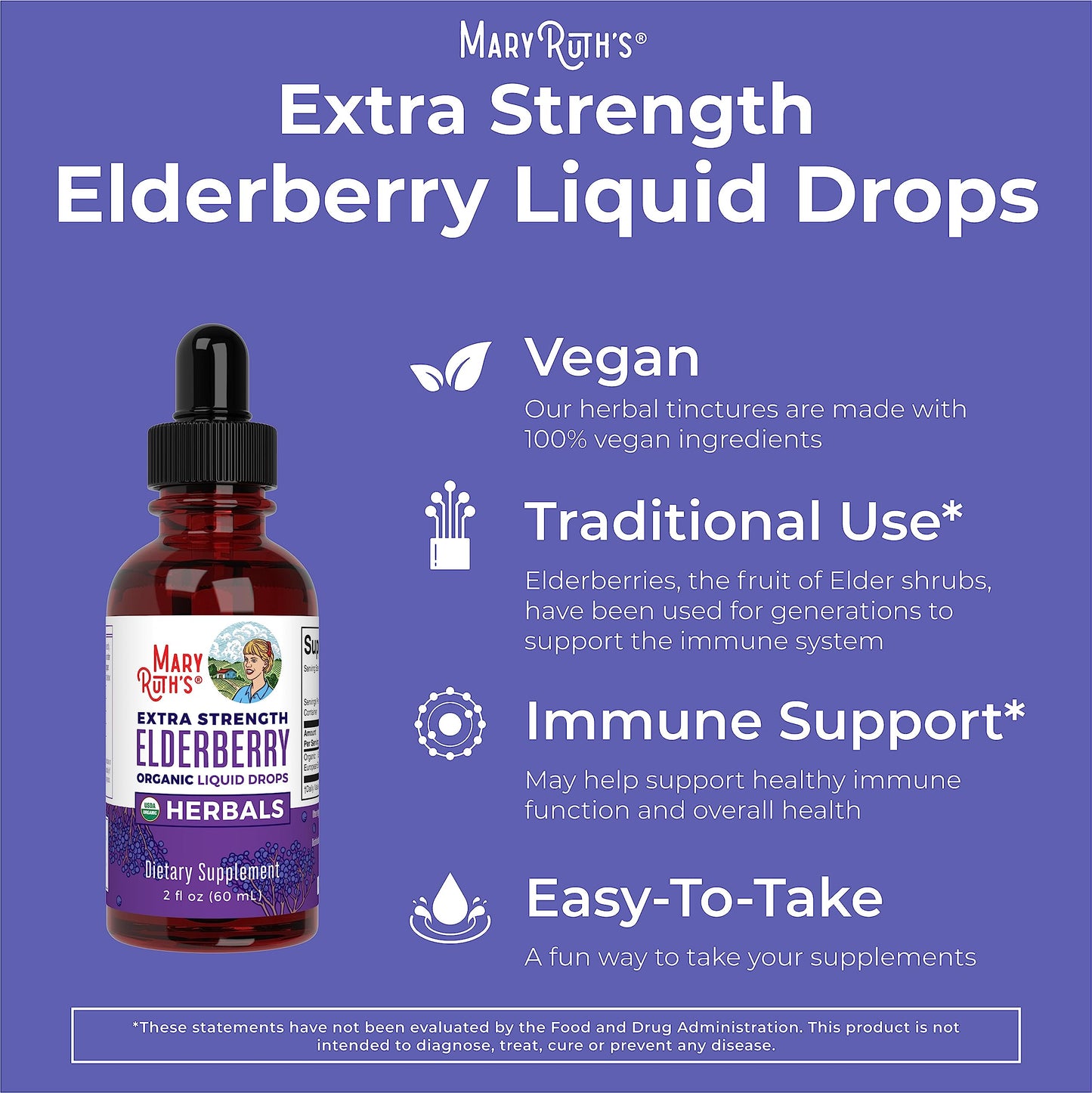 MaryRuth Organics Elderberry Syrup Extra Strength – USDA Organic, Sugar Free (2 oz)