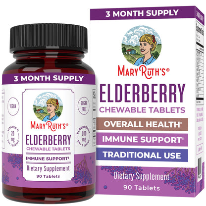 MaryRuth Organics Elderberry Vitamin C Chewable Tablets – Immune Support – 90 Servings – Gluten Free | Non-GMO
