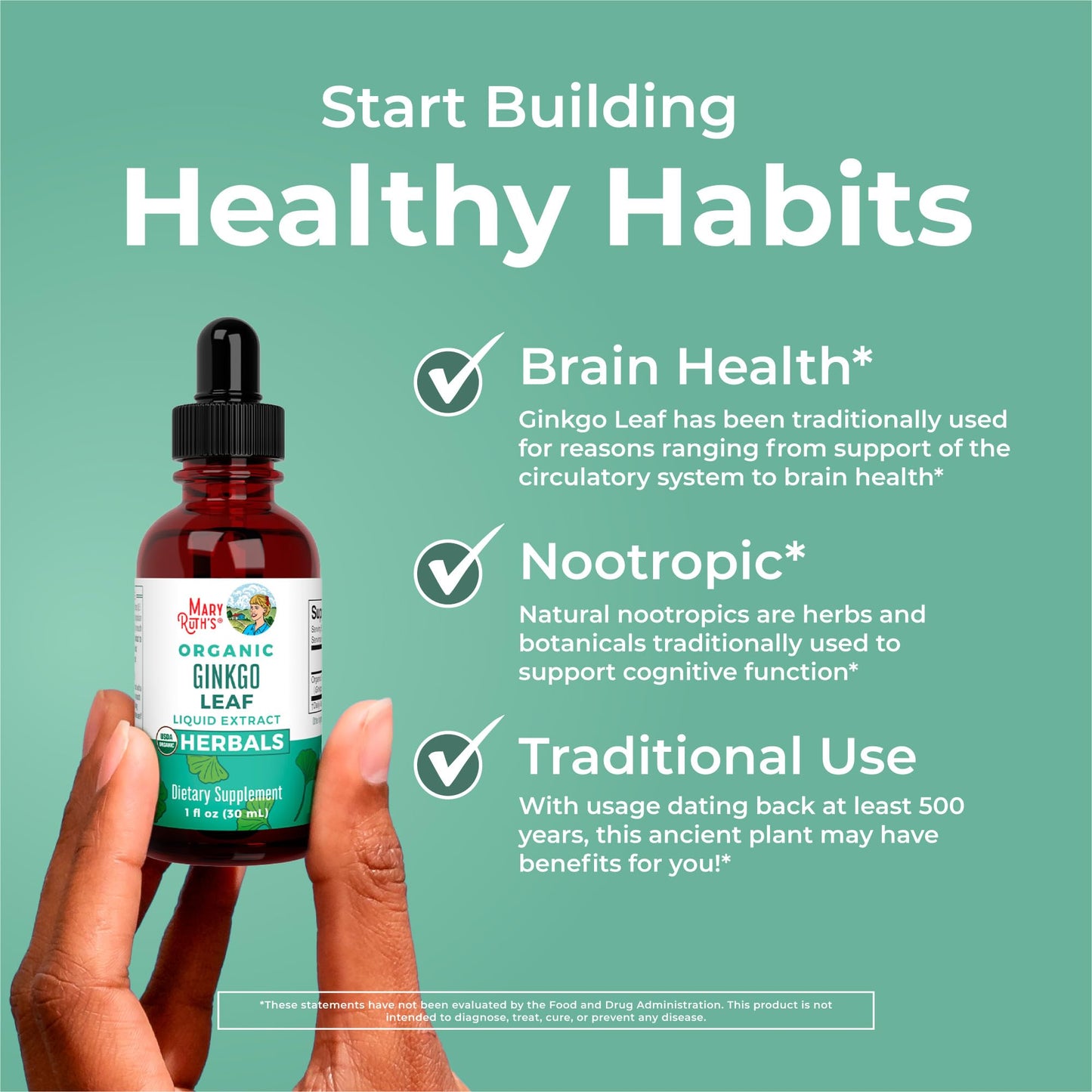 MaryRuth Organics Ginkgo Leaf Liquid Drops | Organic Nootropic Supplement | 60 Servings