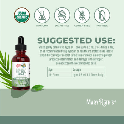 MaryRuth Organics Holy Basil Sugar Free Tulsi Drops | Antioxidant, Digestive Support & Cognitive Function | 1 Fl Oz