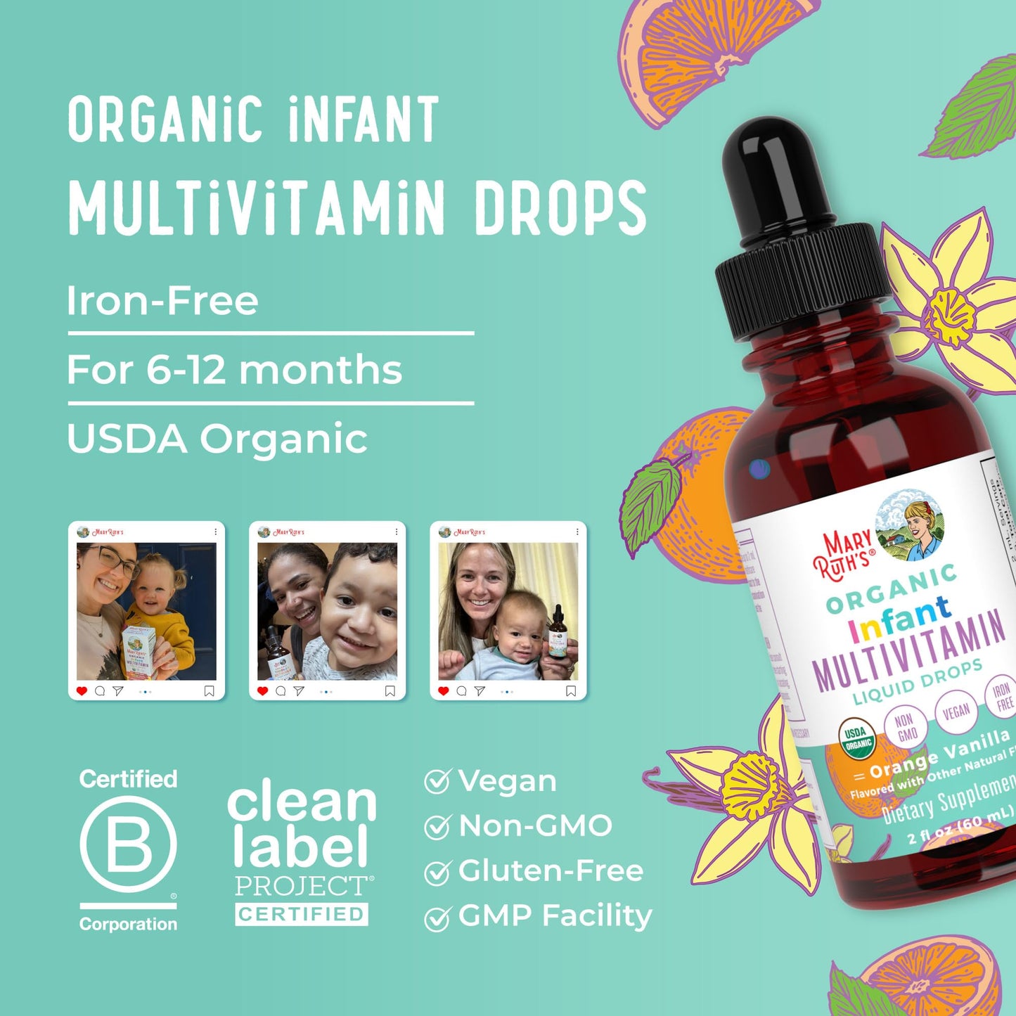 MaryRuth Organics Infant Multivitamin Drops – USDA Organic, Vegan, Non-GMO, Gluten Free, 2 oz