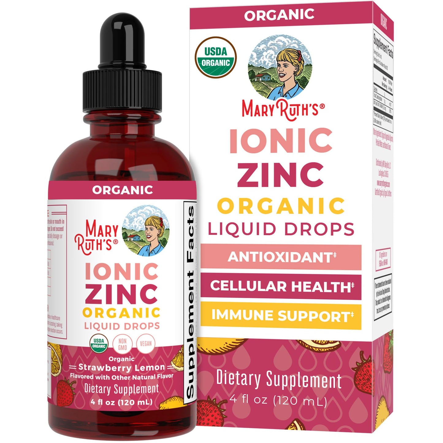 MaryRuth Organics Organic Strawberry Lemon Ionic Zinc, 4 oz | Vegan Liquid Zinc