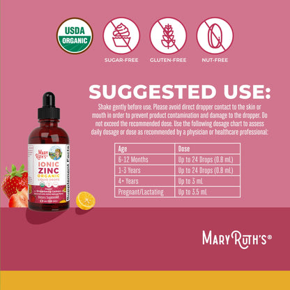 MaryRuth Organics Organic Strawberry Lemon Ionic Zinc, 4 oz | Vegan Liquid Zinc