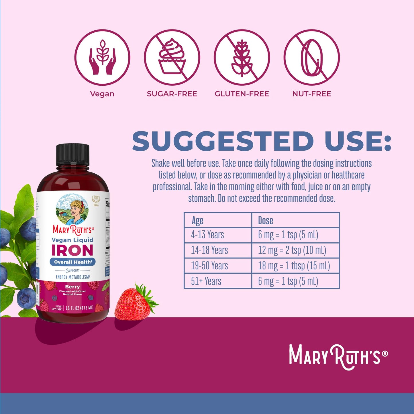 MaryRuth Organics Iron Supplement for Women Men & Kids | Liquid Iron