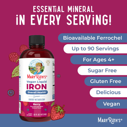 MaryRuth Organics Iron Supplement for Women Men & Kids | Liquid Iron