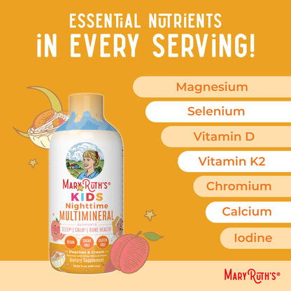 MaryRuth Organics Kids Nighttime Multimineral Liquid | Bone Health & Immune Support | Vegan & Sugar Free