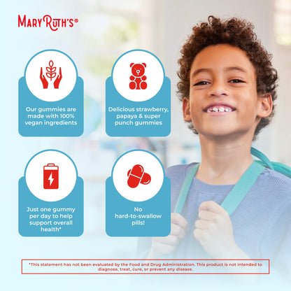 MaryRuth Organics Kids Multivitamin Gummies – 60 Count, Sugar Free, Vegan, Ages 2+, 1 Gummy/Day