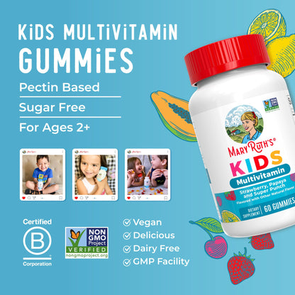 MaryRuth Organics Kids Multivitamin Gummies – 60 Count, Sugar Free, Vegan, Ages 2+, 1 Gummy/Day