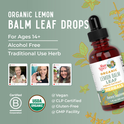 MaryRuth Organics Lemon Balm Leaf Liquid Extract | Mood Support, Relaxation | USDA Organic | 1 Fl Oz