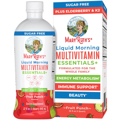 MaryRuth Organics Liquid Morning Multivitamin Essentials+ – Vegan, Sugar Free, 32 oz | Immune & Energy Support