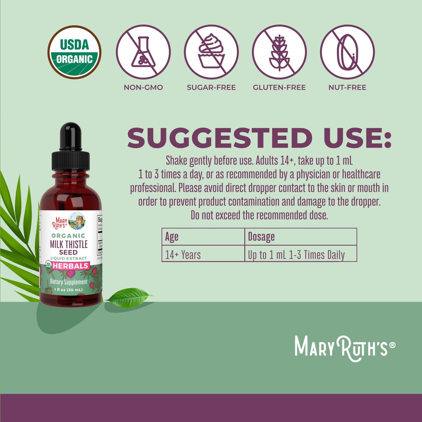 MaryRuth Organics Milk Thistle Seed Drops – 1 oz, 1,190 mg | Organic, Alcohol-Free