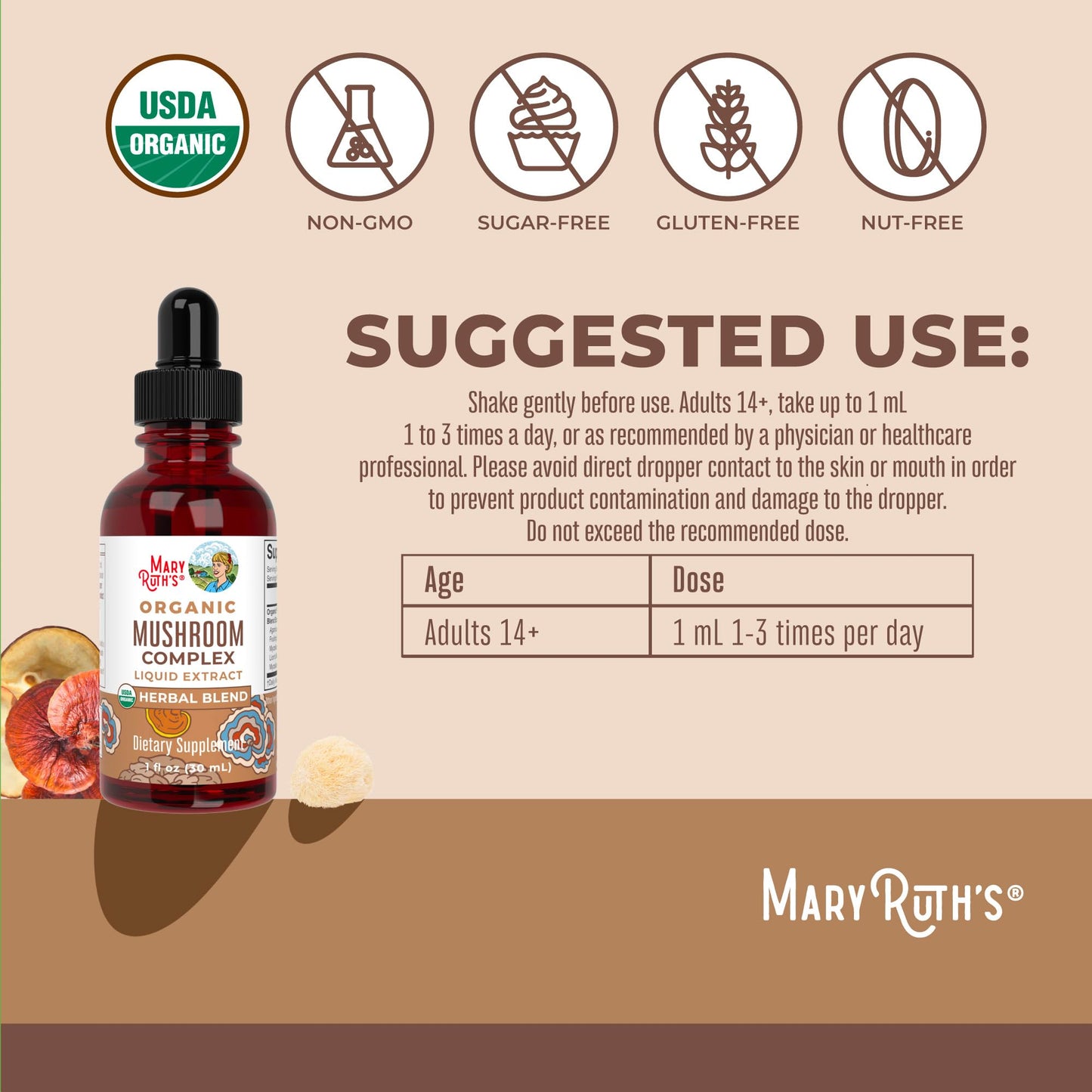 MaryRuth Organics Mushroom Complex – Vegan Liquid Drops (30 Servings)