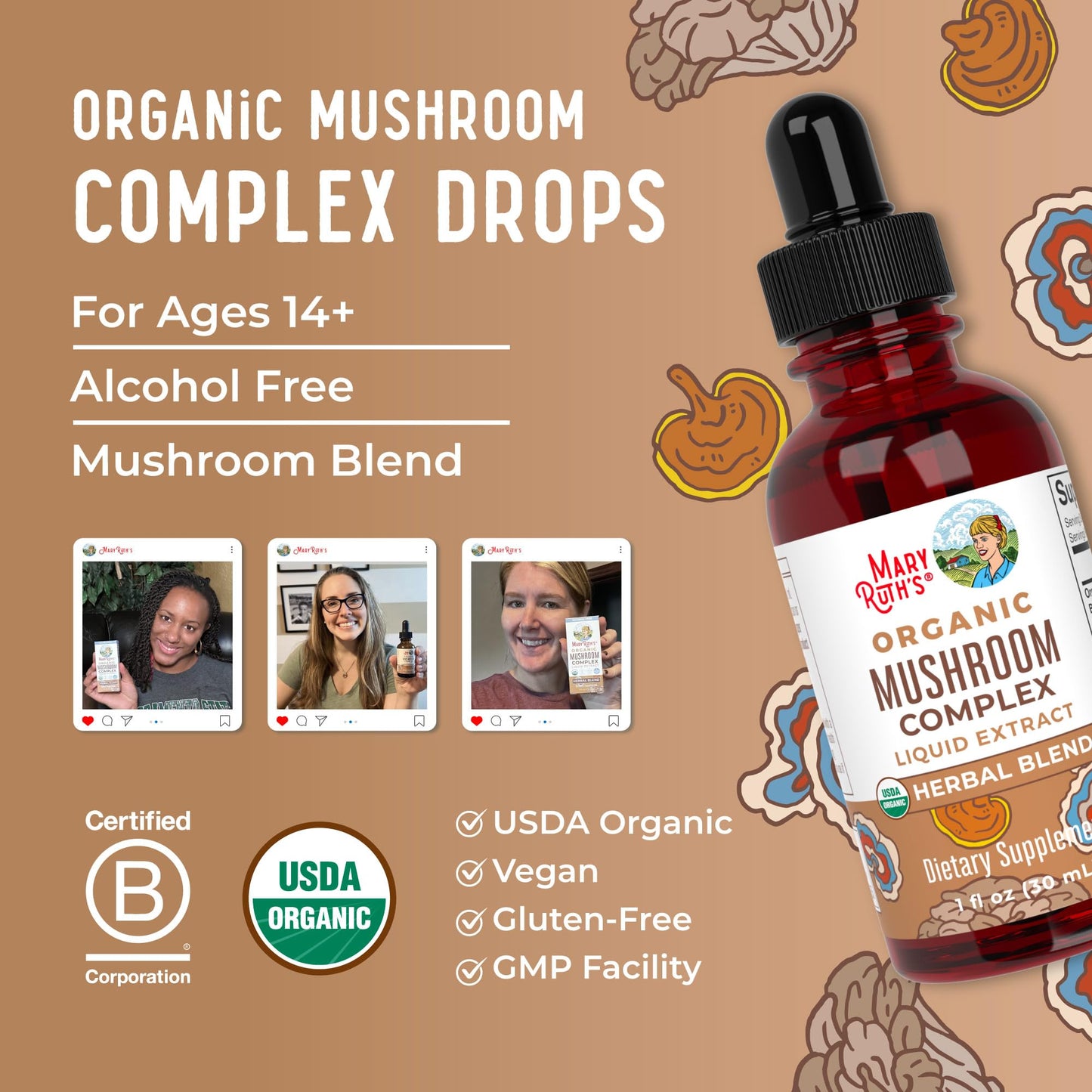 MaryRuth Organics Mushroom Complex – Vegan Liquid Drops (30 Servings)