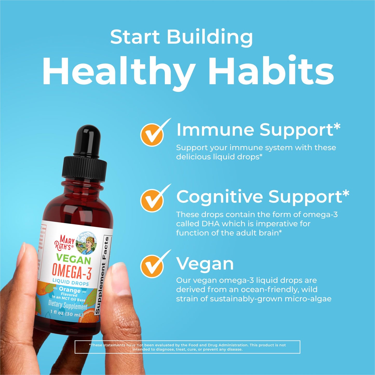 MaryRuth Organics Omega-3 Liquid Drops – 400mg DHA per Serving | Immune Support & Overall Health | 1oz