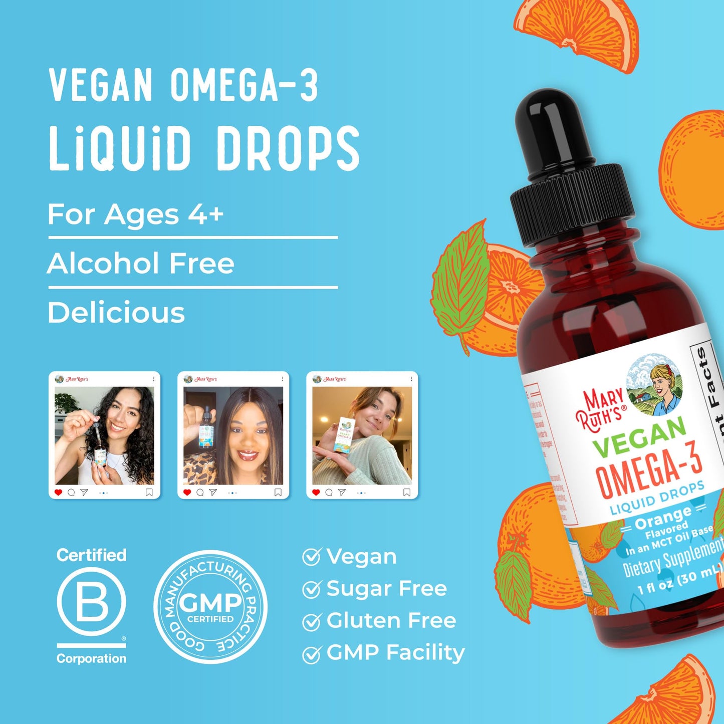 MaryRuth Organics Omega-3 Liquid Drops – 400mg DHA per Serving | Immune Support & Overall Health | 1oz