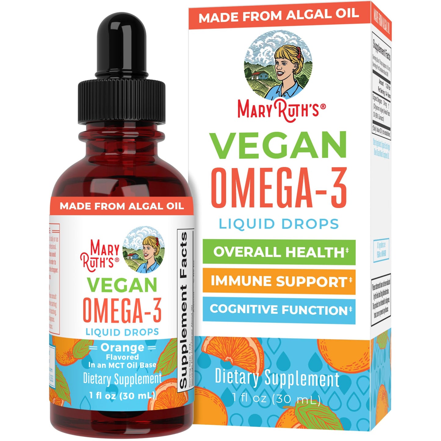 MaryRuth Organics Omega-3 Liquid Drops – 400mg DHA per Serving | Immune Support & Overall Health | 1oz