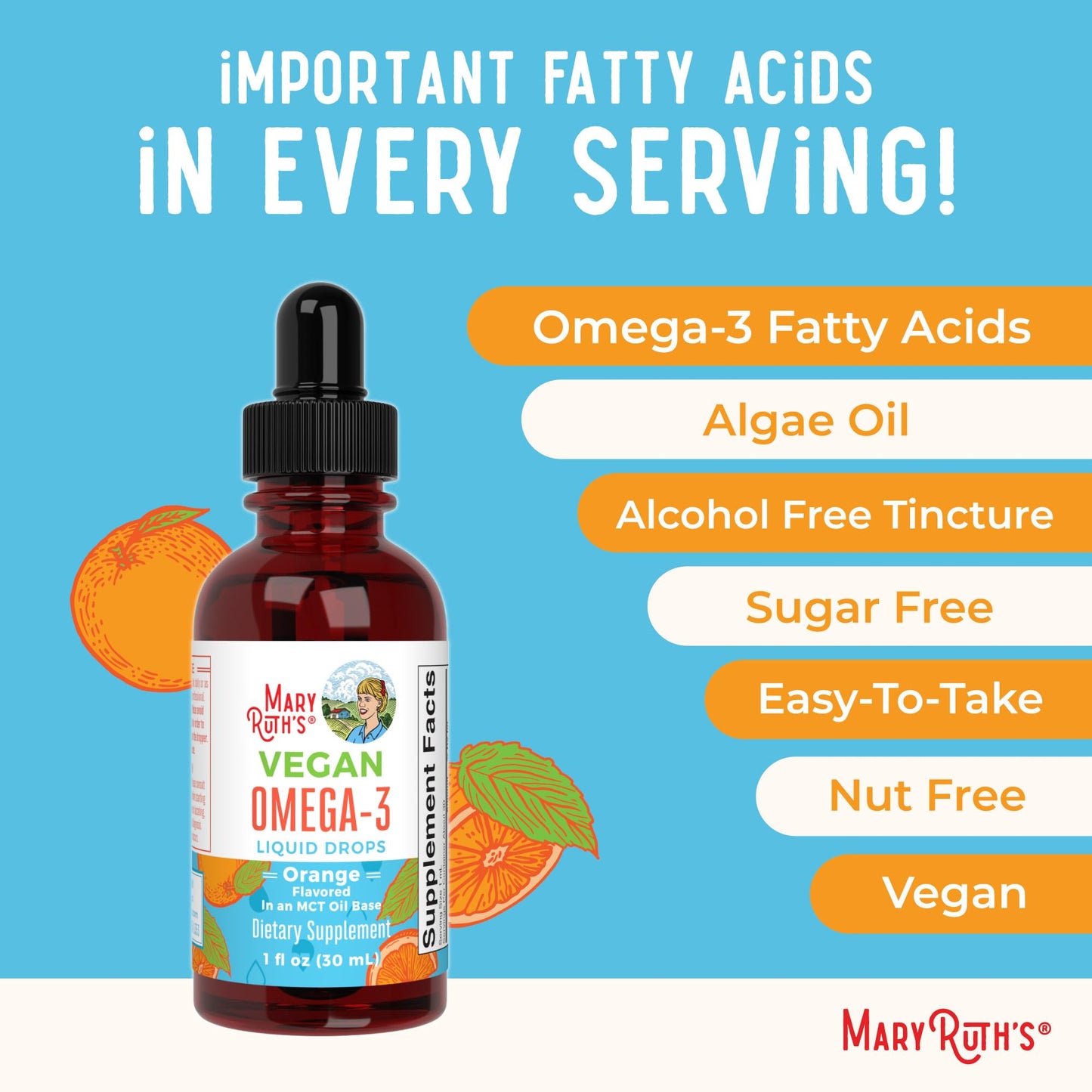 MaryRuth Organics Omega-3 Liquid Drops – 400mg DHA per Serving | Immune Support & Overall Health | 1oz
