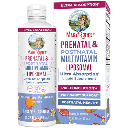 MaryRuth Organics Prenatal & Postnatal Liposomal Multivitamin for Women | Sugar Free | Vegan | Non-GMO | Gluten Free | 30 Servings | For Pre-Conception, Pregnancy & Nursing