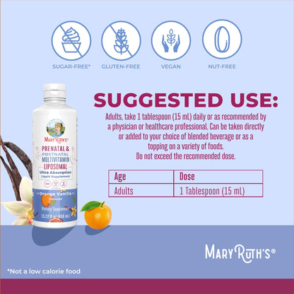 MaryRuth Organics Prenatal & Postnatal Liposomal Multivitamin for Women | Sugar Free | Vegan | Non-GMO | Gluten Free | 30 Servings | For Pre-Conception, Pregnancy & Nursing