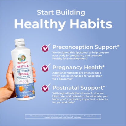 MaryRuth Organics Prenatal & Postnatal Liposomal Multivitamin for Women | Sugar Free | Vegan | Non-GMO | Gluten Free | 30 Servings | For Pre-Conception, Pregnancy & Nursing
