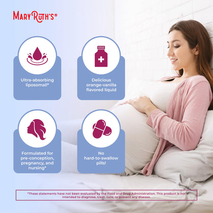 MaryRuth Organics Prenatal & Postnatal Liposomal Multivitamin for Women | Sugar Free | Vegan | Non-GMO | Gluten Free | 30 Servings | For Pre-Conception, Pregnancy & Nursing