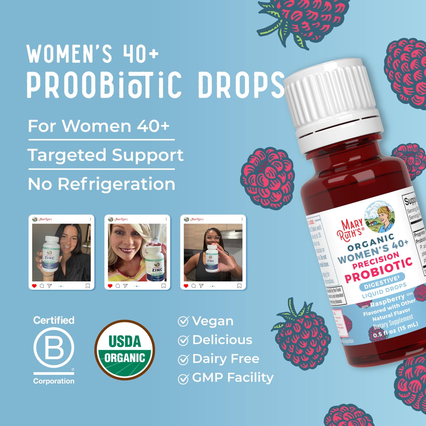 MaryRuth Organics USDA Organic 40+ Women's Probiotic Drops | Digestive Health & Stress Support