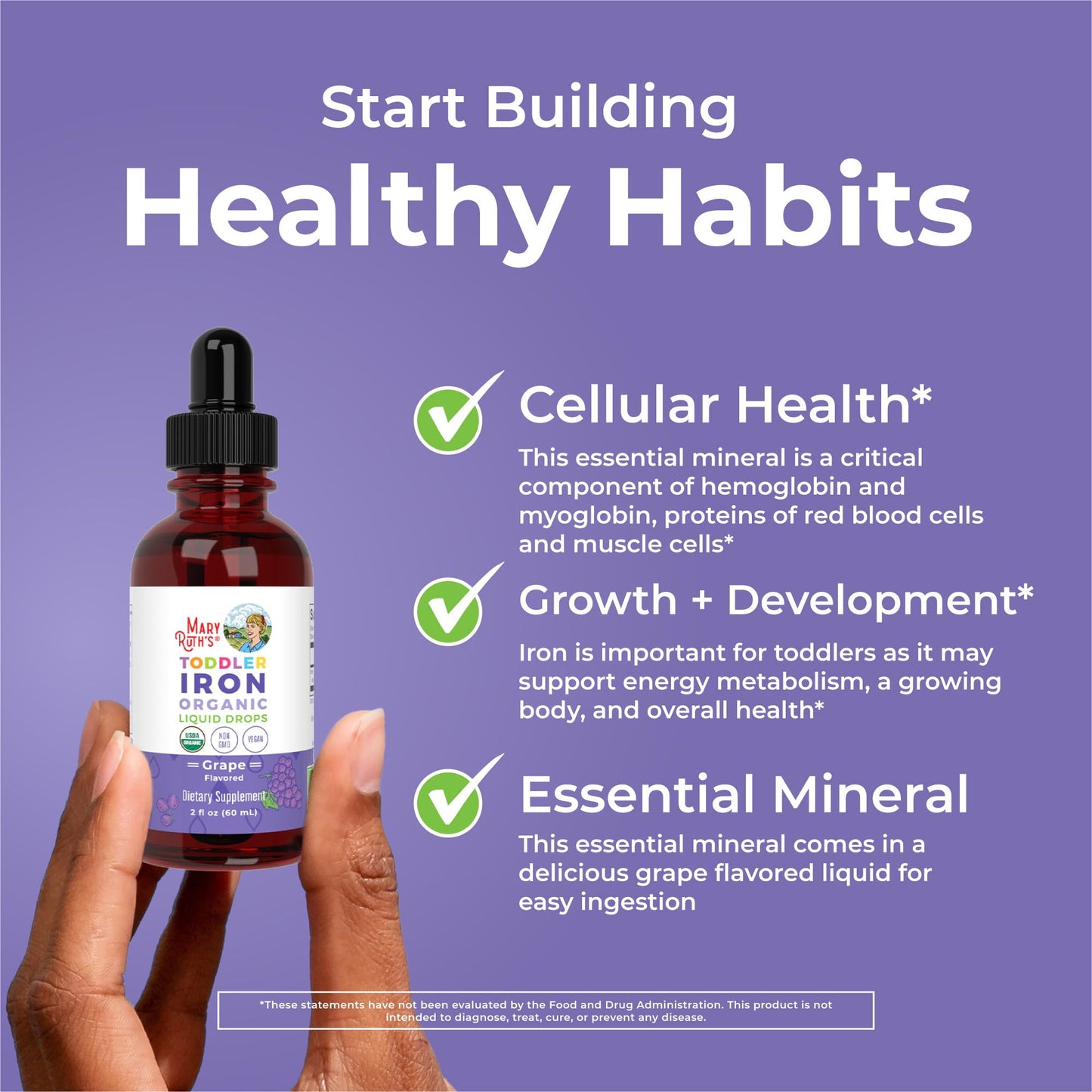 MaryRuth Organics Toddler Iron Drops | Liquid Iron for Ages 1-3 | Ferrochel | Sugar Free | Vegan | 2 oz