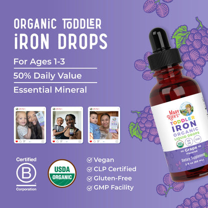 MaryRuth Organics Toddler Iron Drops | Liquid Iron for Ages 1-3 | Ferrochel | Sugar Free | Vegan | 2 oz
