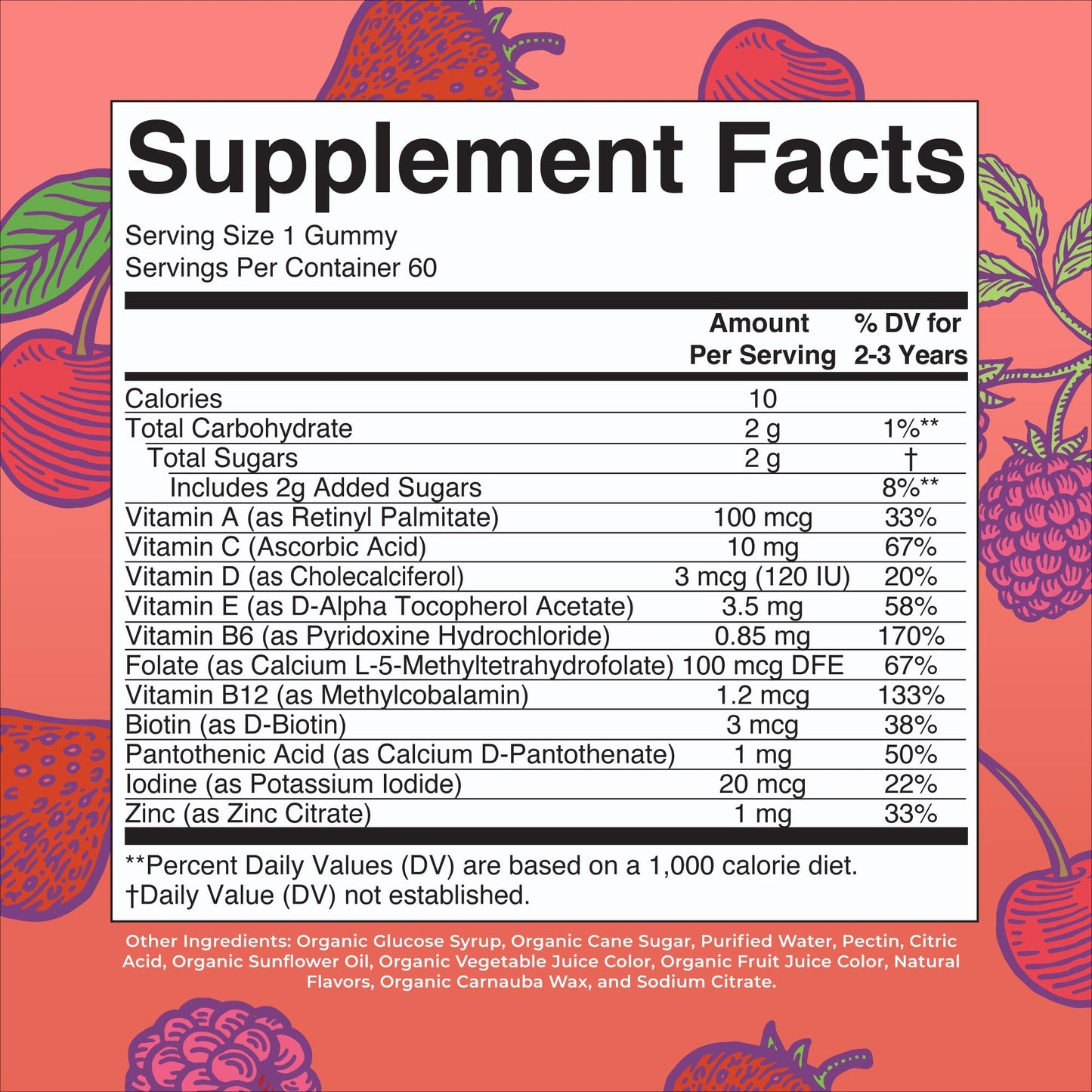 MaryRuth Organics Vitamin Gummy for Kids 2+ | USDA Organic Toddler Multivitamin with Vitamin C, D3 & Zinc (Berry & Cherry) | 2 Month Supply