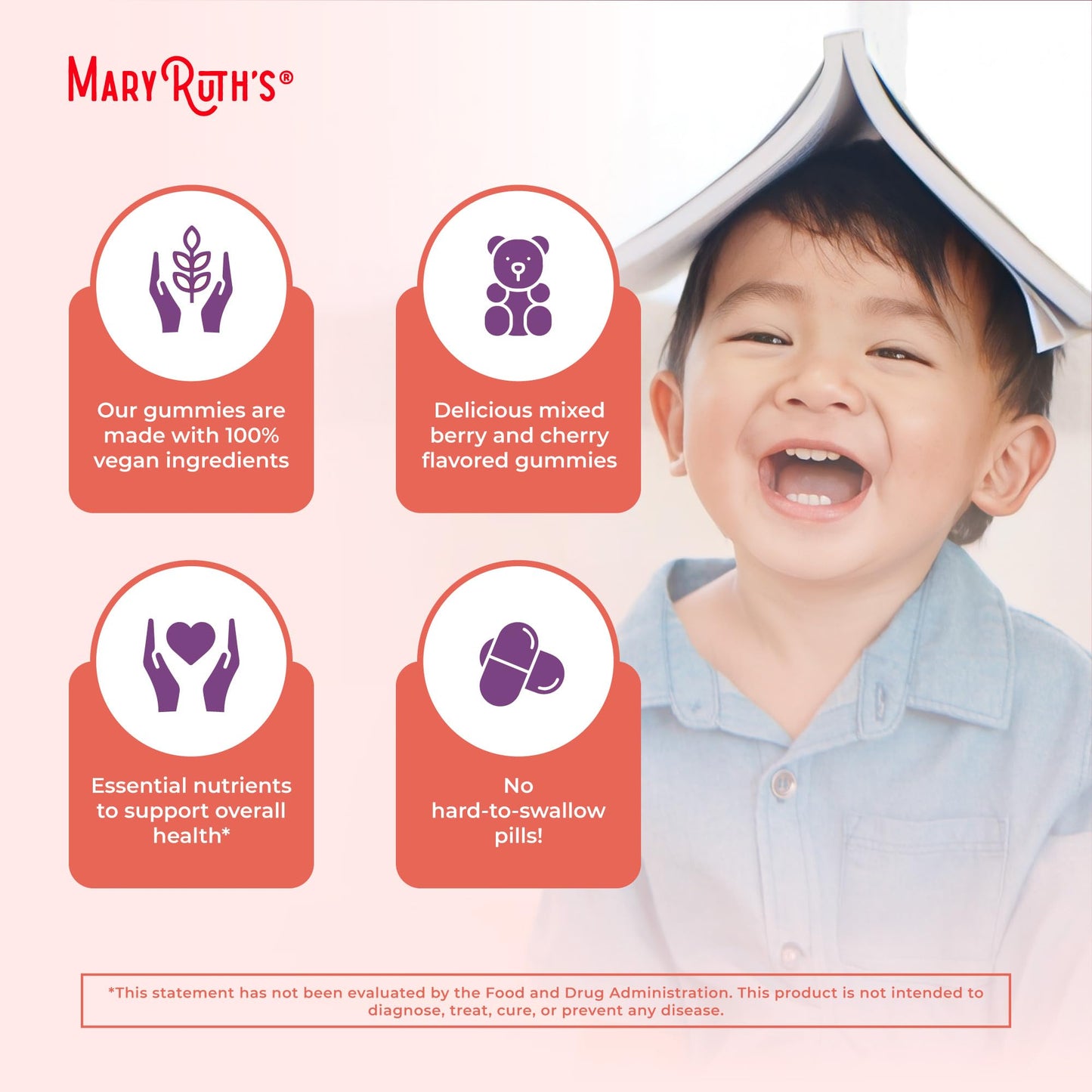 MaryRuth Organics Vitamin Gummy for Kids 2+ | USDA Organic Toddler Multivitamin with Vitamin C, D3 & Zinc (Berry & Cherry) | 2 Month Supply