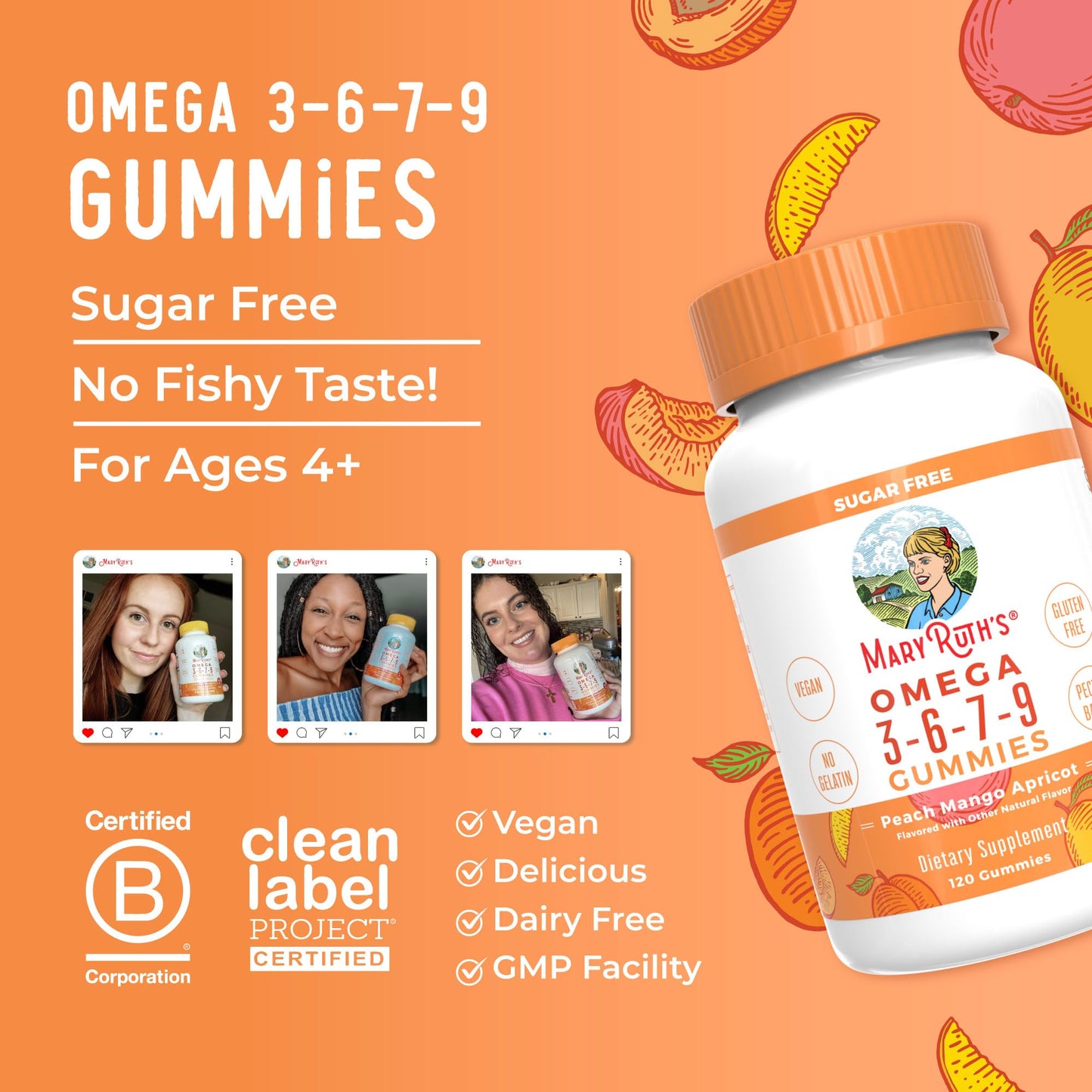 MaryRuth Organics Vegan Omega 3-6-7-9 Gummies – 120 Count | Non-GMO