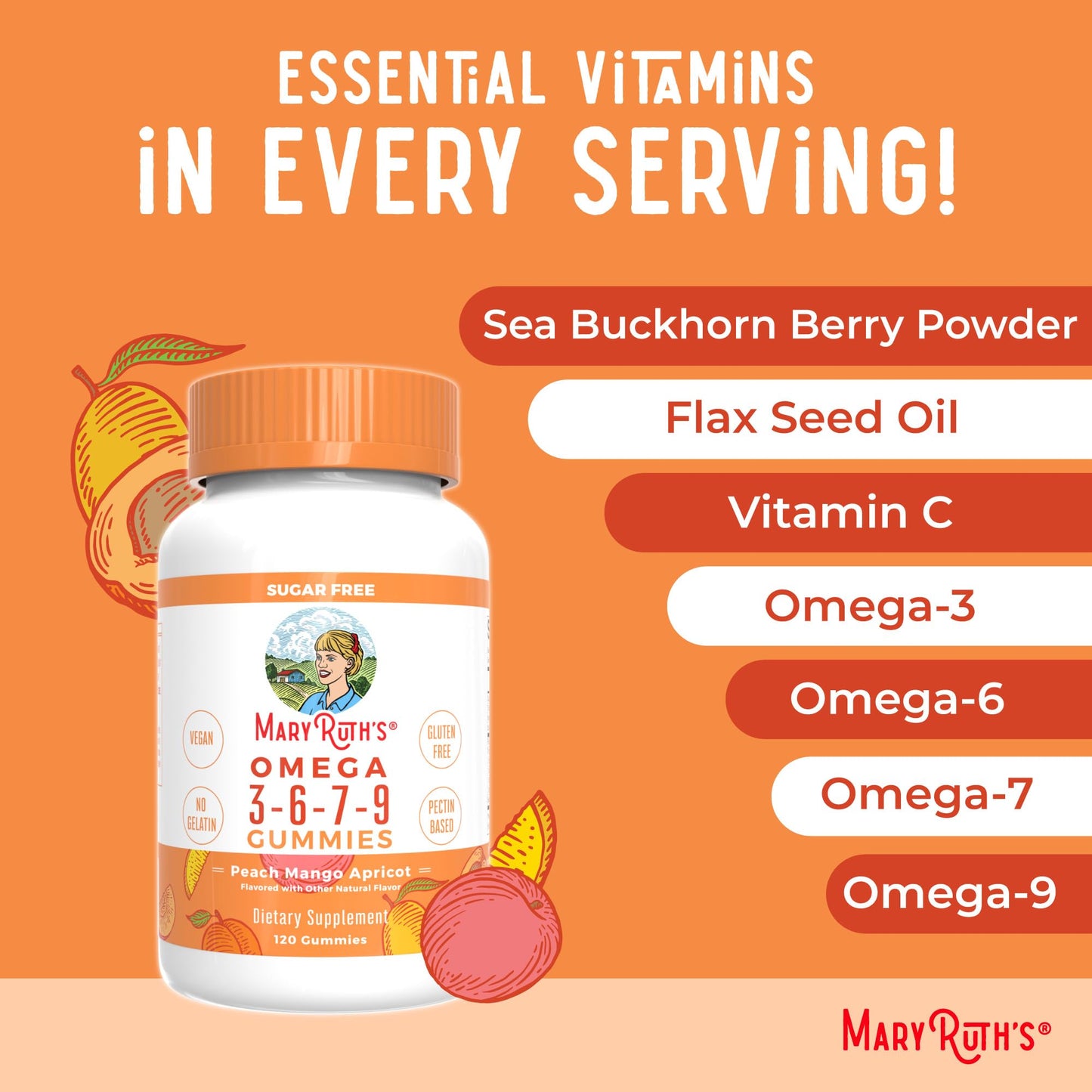 MaryRuth Organics Vegan Omega 3-6-7-9 Gummies – 120 Count | Non-GMO