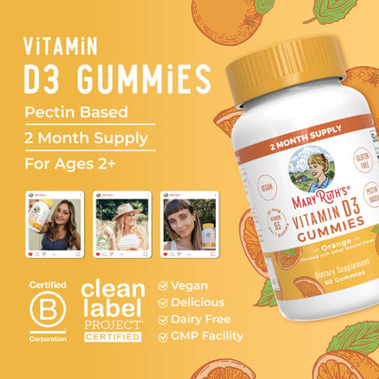 MaryRuth Organics Vitamin D3 Gummies – 60 Gummies (2 Month Supply) | Vegan, Non-GMO, Gluten Free