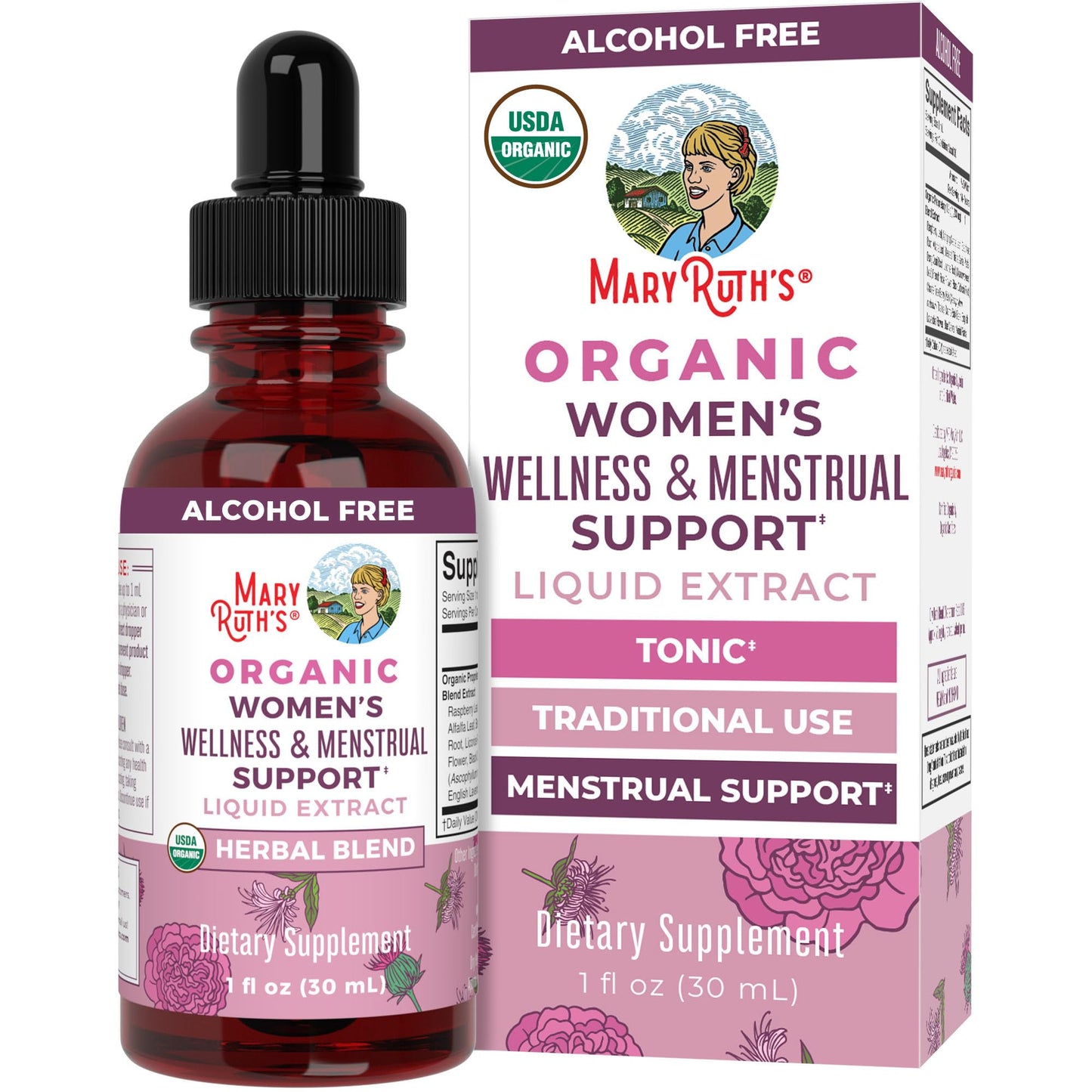 MaryRuth Organics USDA Organic Women's Wellness Liquid Herbal Drops – Menstrual Support (Vegan, Non-GMO)