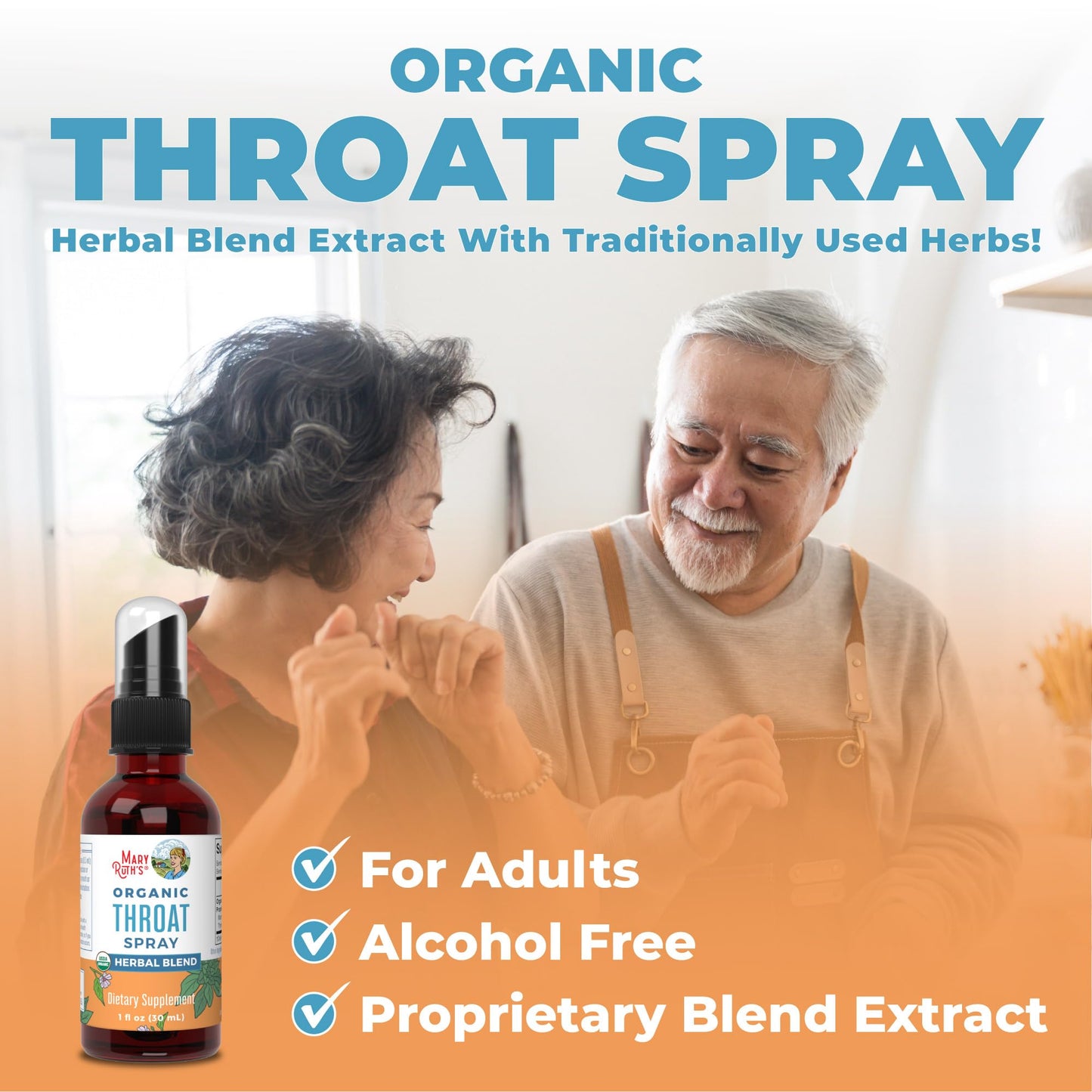 MaryRuth Organics Throat Spray – USDA Organic, 4-Herb Blend (Mullein, Marshmallow, Licorice, Thyme) | Vegan, Non-GMO, Gluten Free | 1 fl oz
