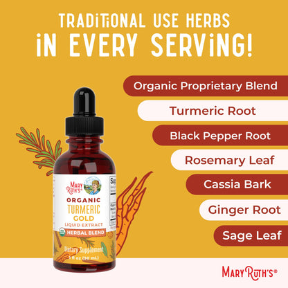 MaryRuth Organics USDA Turmeric Gold Liquid Drops | Immune Support | Vegan | 1oz