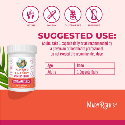 MaryRuth Organics 3-in-1 Daily Health Probiotics for Women | 50B CFU, 23 Strains, Vegan | 30 Count