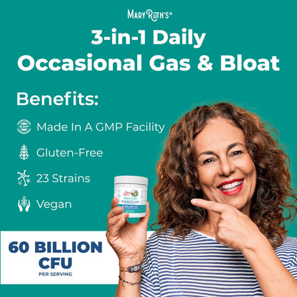 MaryRuth’s 3-in-1 Gas & Bloat Probiotic Powder | 60B CFU, 23 Strains