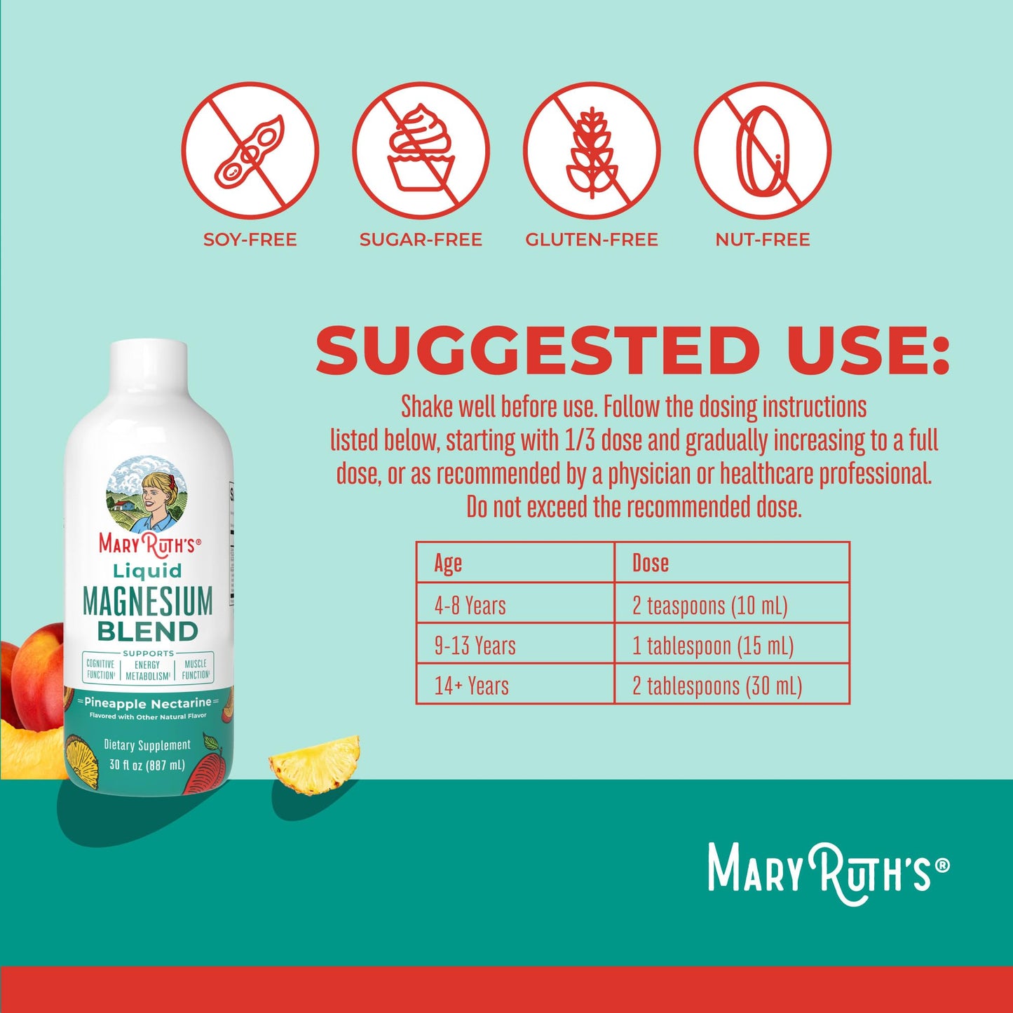 MaryRuth's Liquid Magnesium 30 oz | Ages 4+ | Cognitive & Bone Health | Vegan