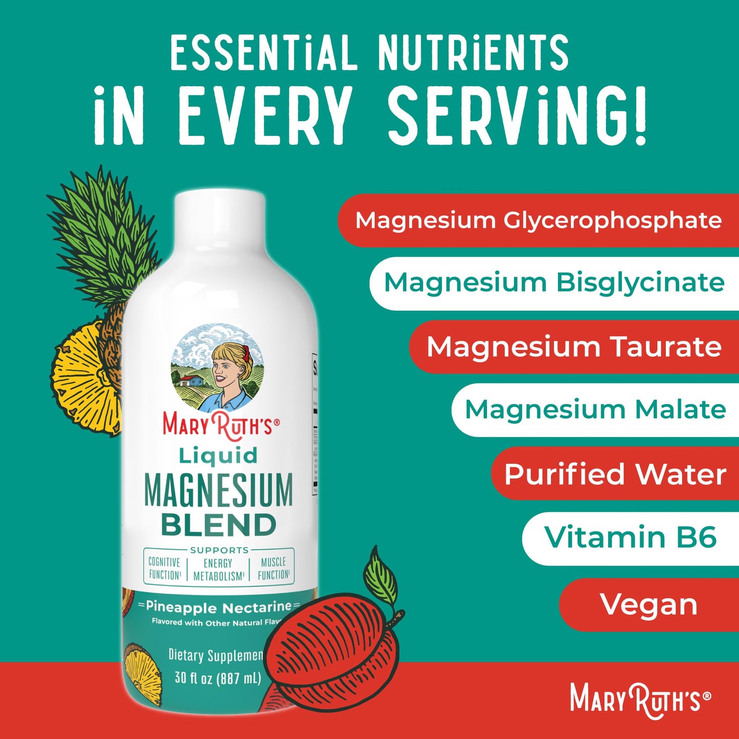 MaryRuth's Liquid Magnesium 30 oz | Ages 4+ | Cognitive & Bone Health | Vegan