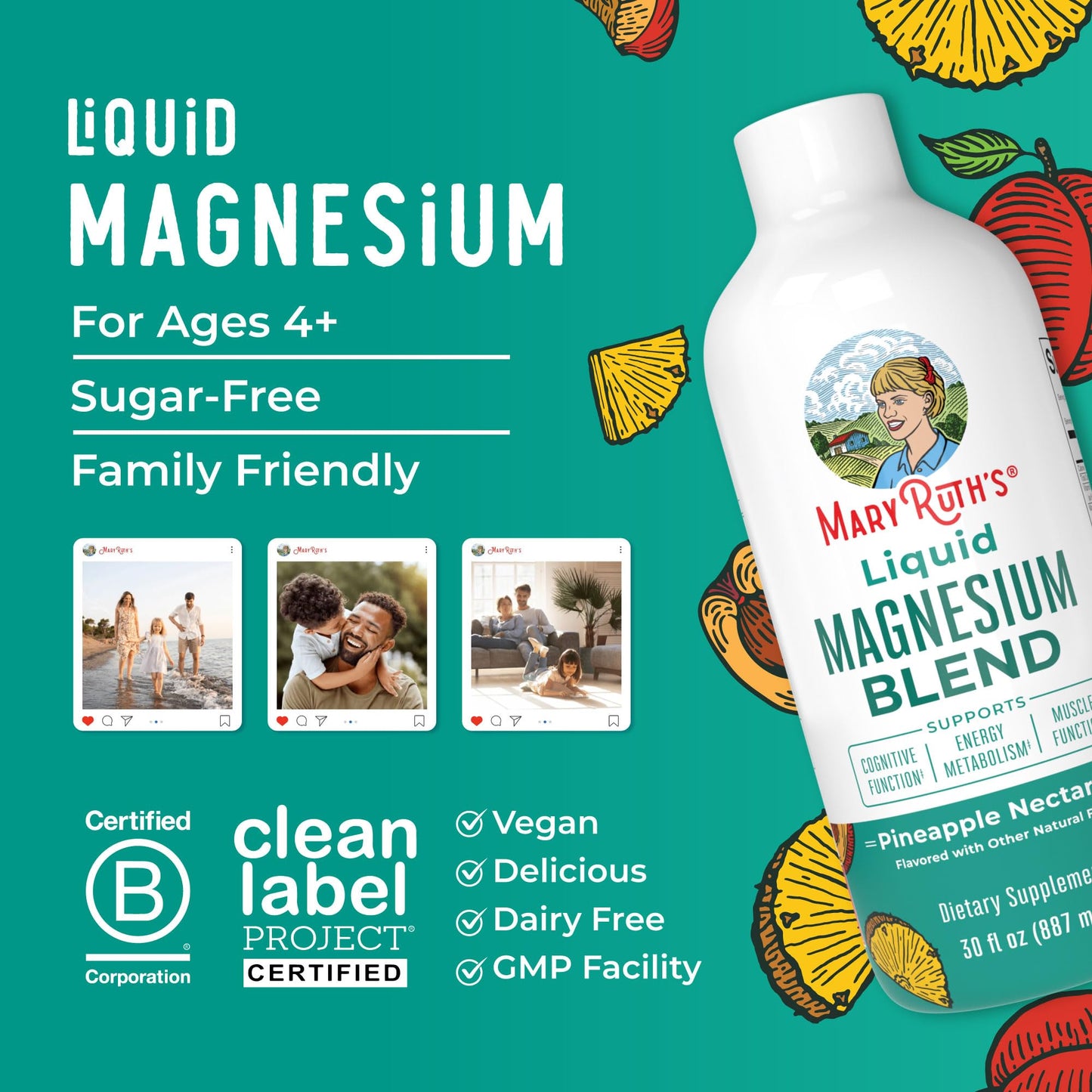 MaryRuth's Liquid Magnesium 30 oz | Ages 4+ | Cognitive & Bone Health | Vegan