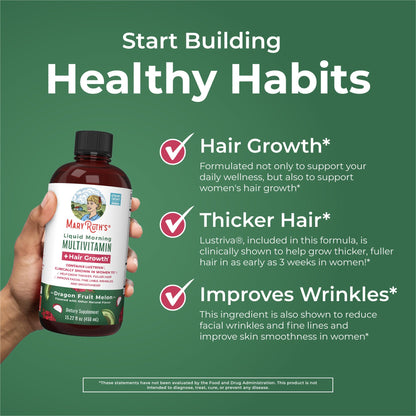 MaryRuths Liquid Multivitamin + Hair Growth | Lustriva Biotin 10000mcg | Thicker Hair & Skin Support | Ages 18+ | 15.22 Fl Oz