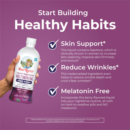 MaryRuth's Liquid Nighttime Multimineral + Skin Renew | Melatonin-Free, Sepitone Support | Vegan, 30 Servings