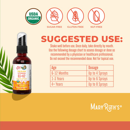 MaryRuth's Vitamin D3 + K2 Liquid Spray | Vegan, Organic, Gluten Free | 1 fl oz
